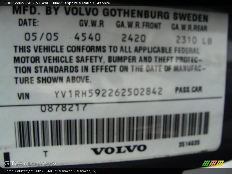 Black Sapphire Metallic / Graphite 2006 Volvo S60 2.5T AWD