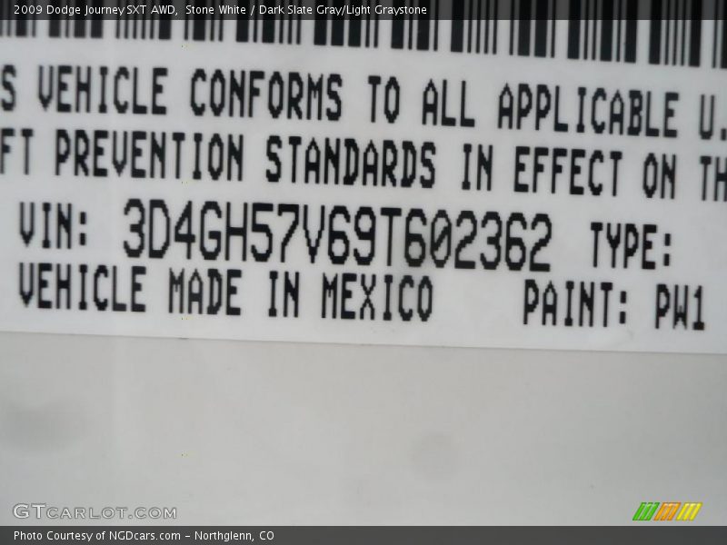 Stone White / Dark Slate Gray/Light Graystone 2009 Dodge Journey SXT AWD