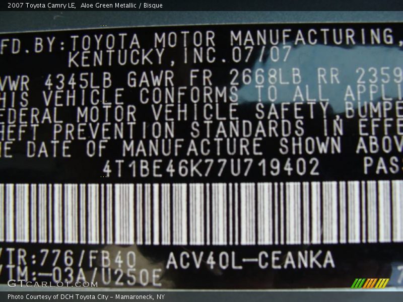 Aloe Green Metallic / Bisque 2007 Toyota Camry LE