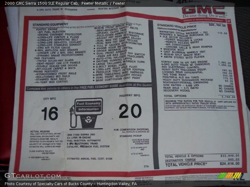 Pewter Metallic / Pewter 2000 GMC Sierra 1500 SLE Regular Cab