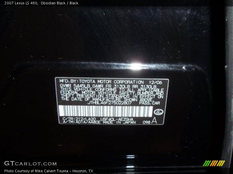 Obsidian Black / Black 2007 Lexus LS 460