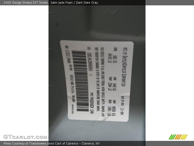 Satin Jade Pearl / Dark Slate Gray 2005 Dodge Stratus SXT Sedan