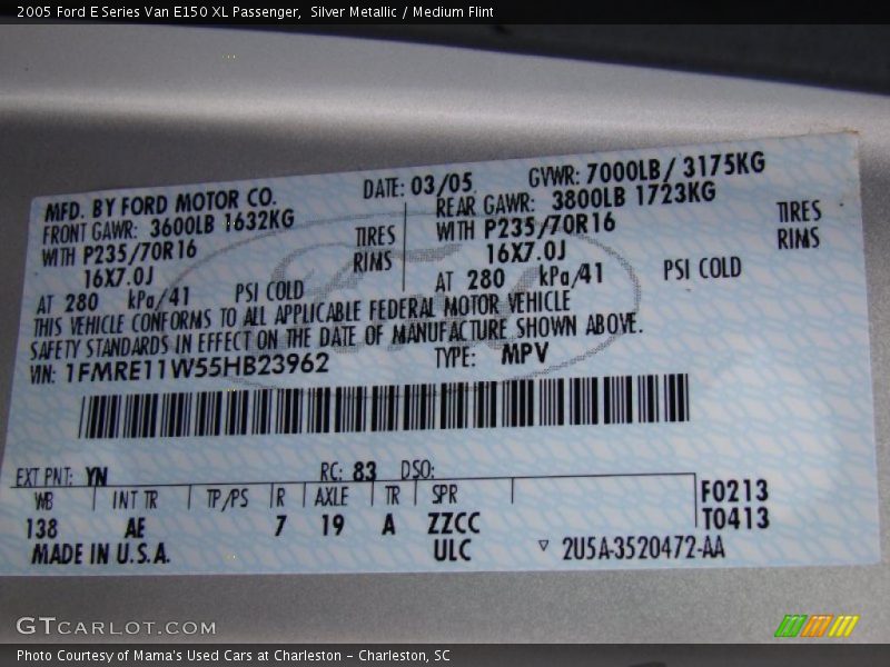 Silver Metallic / Medium Flint 2005 Ford E Series Van E150 XL Passenger