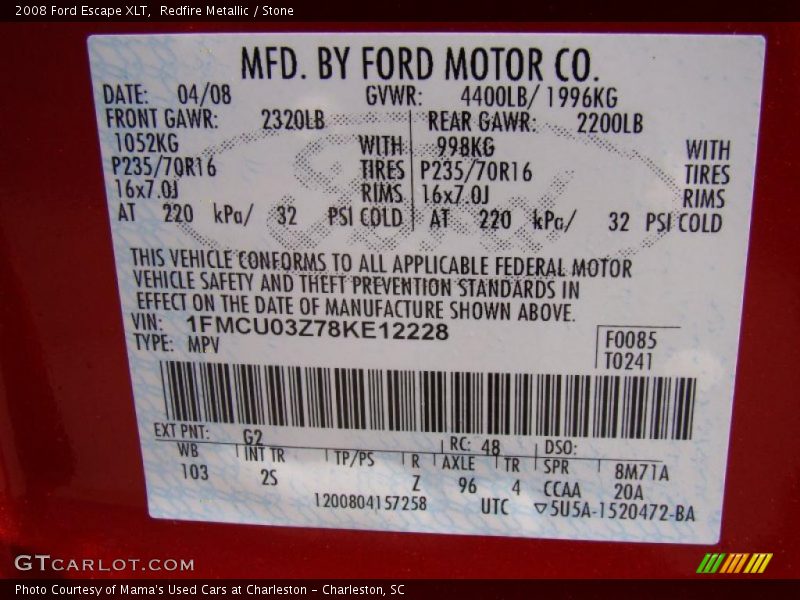 Redfire Metallic / Stone 2008 Ford Escape XLT