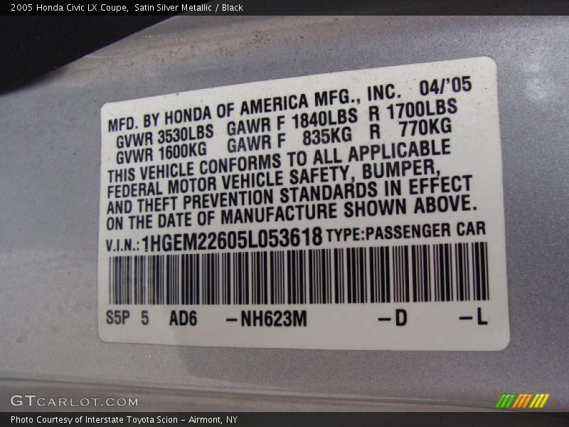 Satin Silver Metallic / Black 2005 Honda Civic LX Coupe