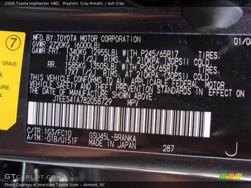 Magnetic Gray Metallic / Ash Gray 2008 Toyota Highlander 4WD