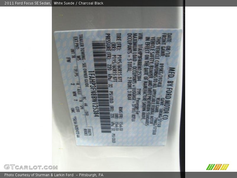White Suede / Charcoal Black 2011 Ford Focus SE Sedan