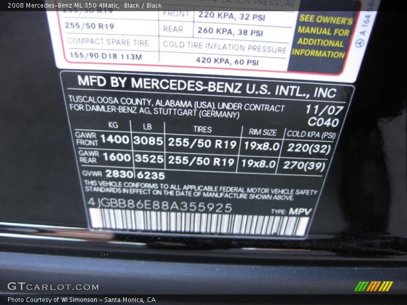 Black / Black 2008 Mercedes-Benz ML 350 4Matic