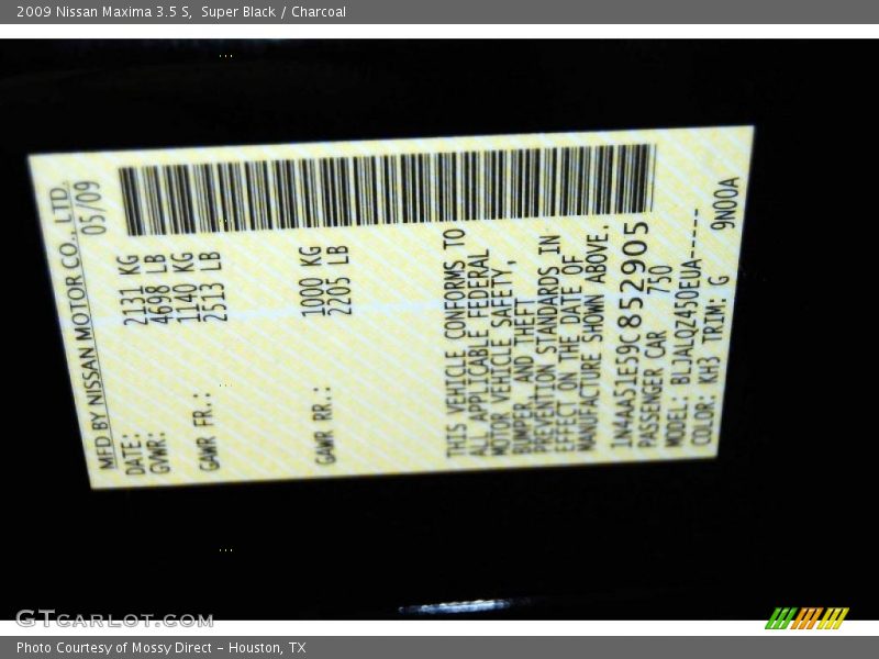 Super Black / Charcoal 2009 Nissan Maxima 3.5 S