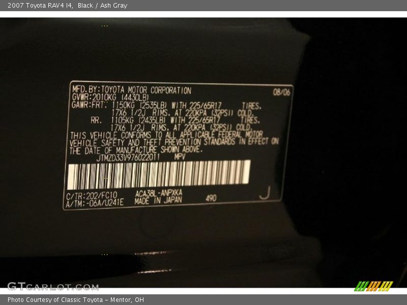 Black / Ash Gray 2007 Toyota RAV4 I4