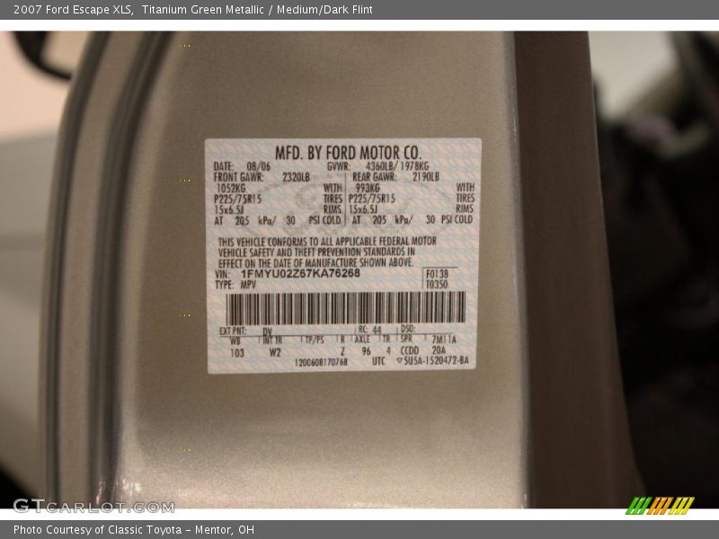Titanium Green Metallic / Medium/Dark Flint 2007 Ford Escape XLS