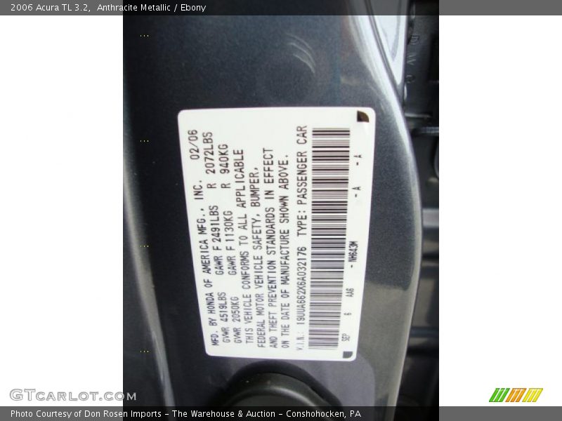 Anthracite Metallic / Ebony 2006 Acura TL 3.2