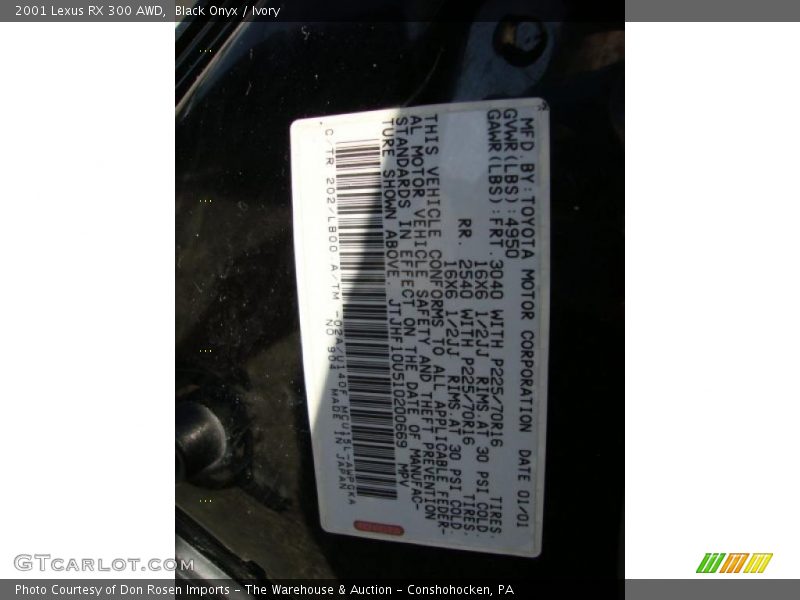 Black Onyx / Ivory 2001 Lexus RX 300 AWD