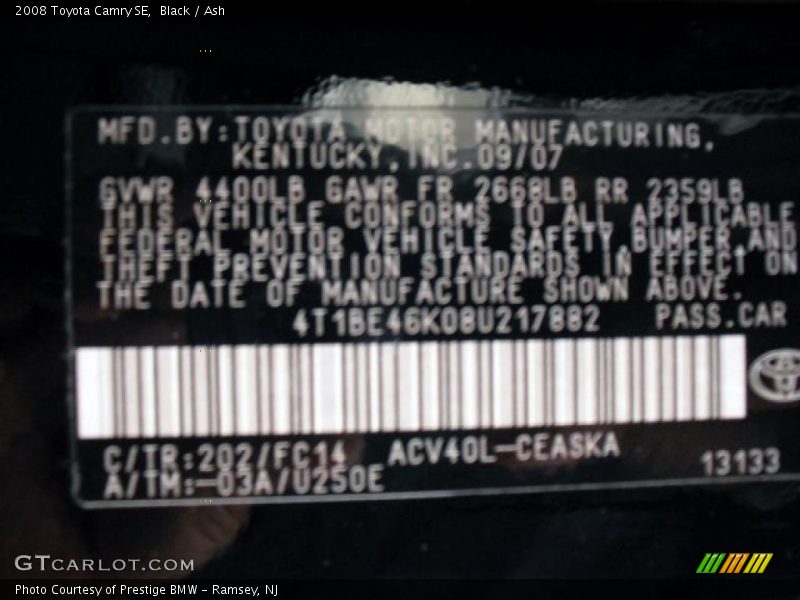 Black / Ash 2008 Toyota Camry SE