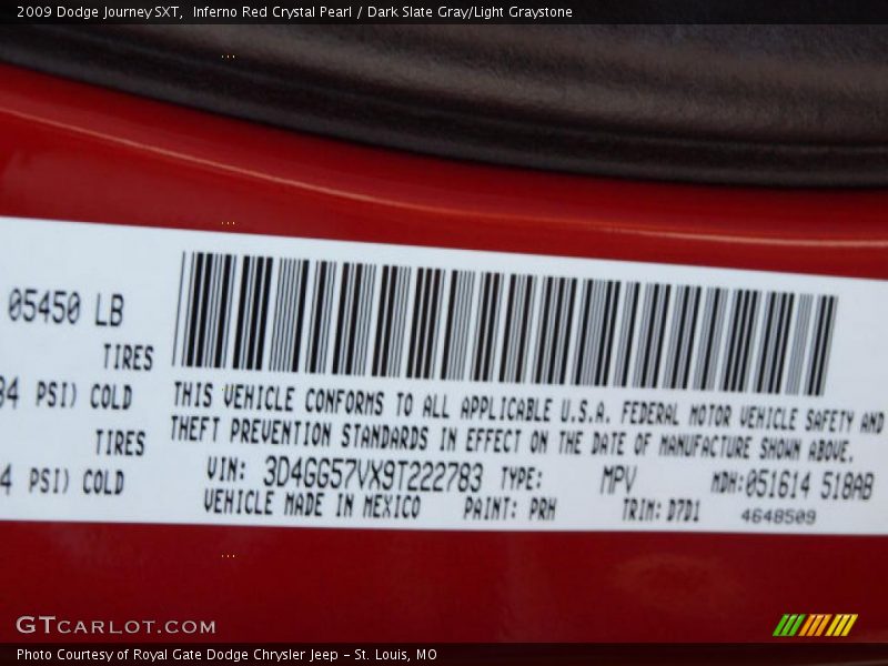 Inferno Red Crystal Pearl / Dark Slate Gray/Light Graystone 2009 Dodge Journey SXT