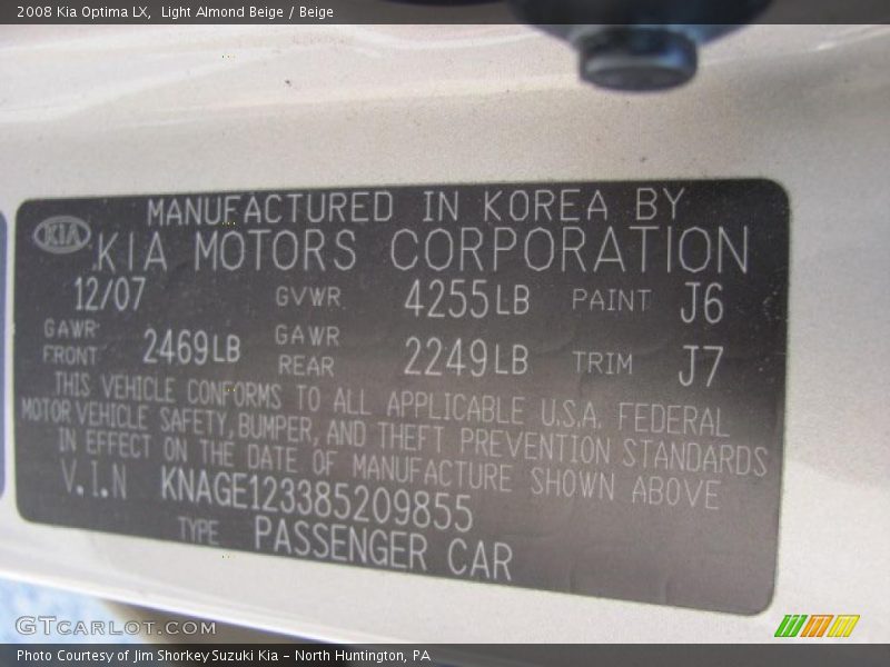 Light Almond Beige / Beige 2008 Kia Optima LX