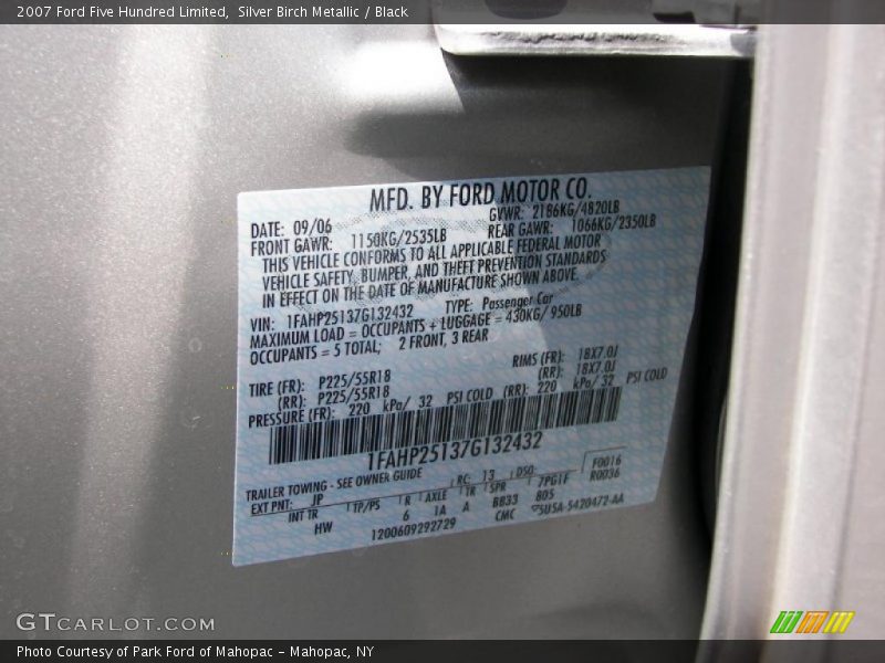 Silver Birch Metallic / Black 2007 Ford Five Hundred Limited