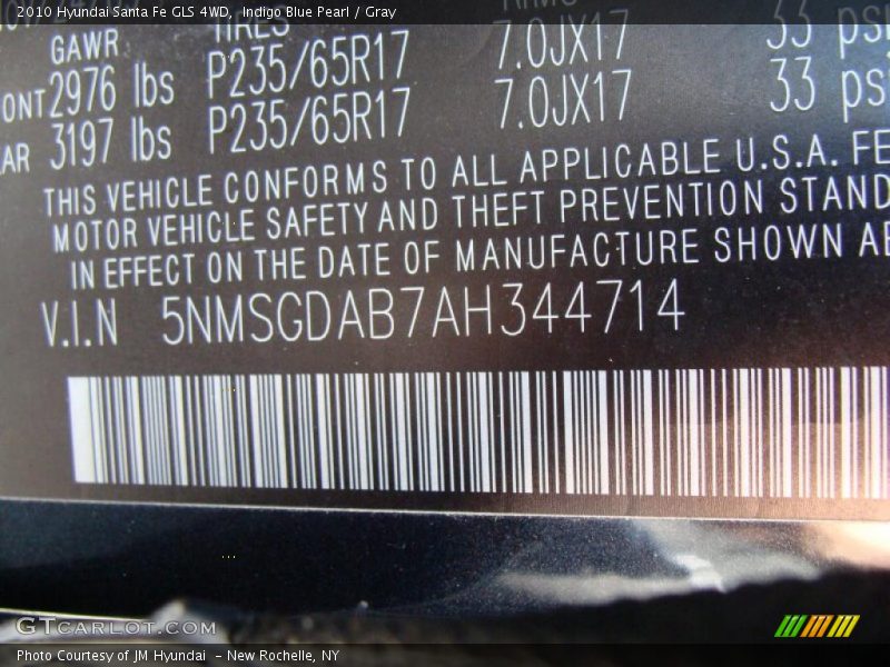 Indigo Blue Pearl / Gray 2010 Hyundai Santa Fe GLS 4WD