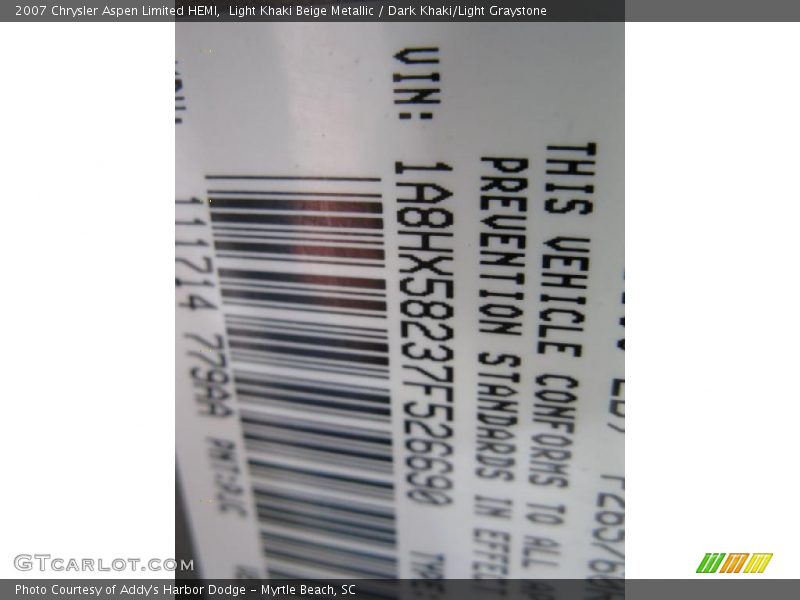 Light Khaki Beige Metallic / Dark Khaki/Light Graystone 2007 Chrysler Aspen Limited HEMI