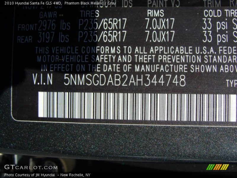Phantom Black Metallic / Gray 2010 Hyundai Santa Fe GLS 4WD