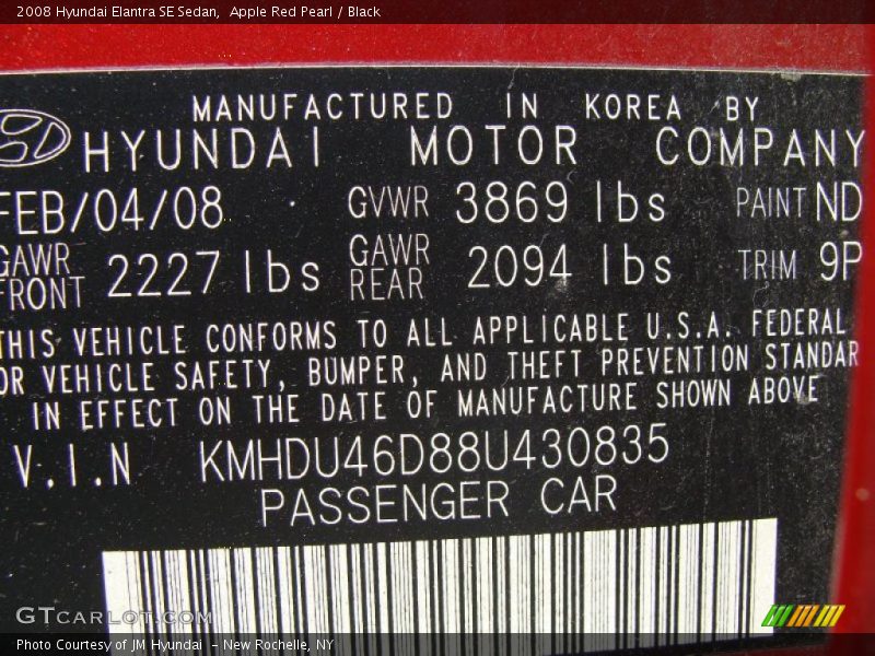 Apple Red Pearl / Black 2008 Hyundai Elantra SE Sedan