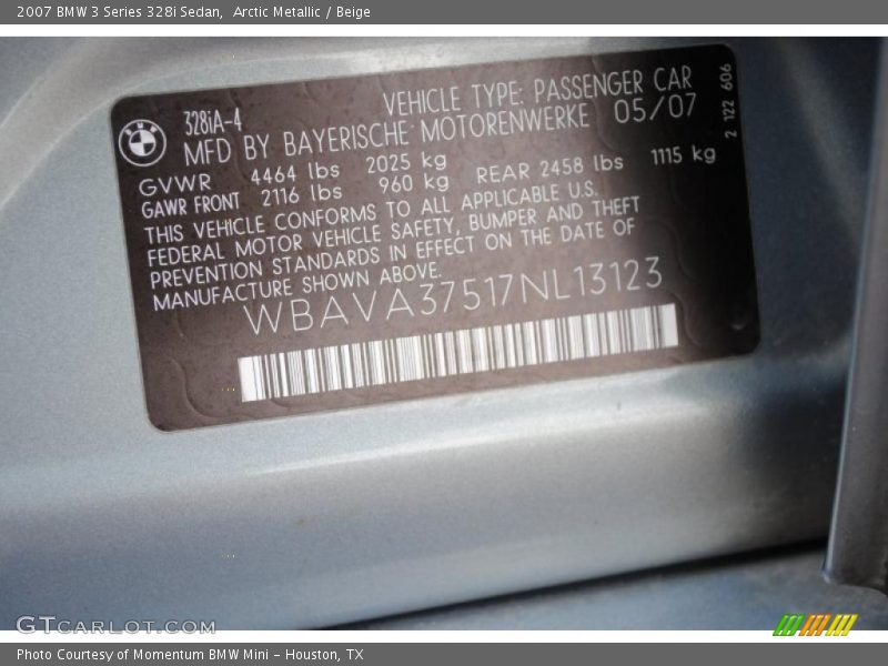 Arctic Metallic / Beige 2007 BMW 3 Series 328i Sedan