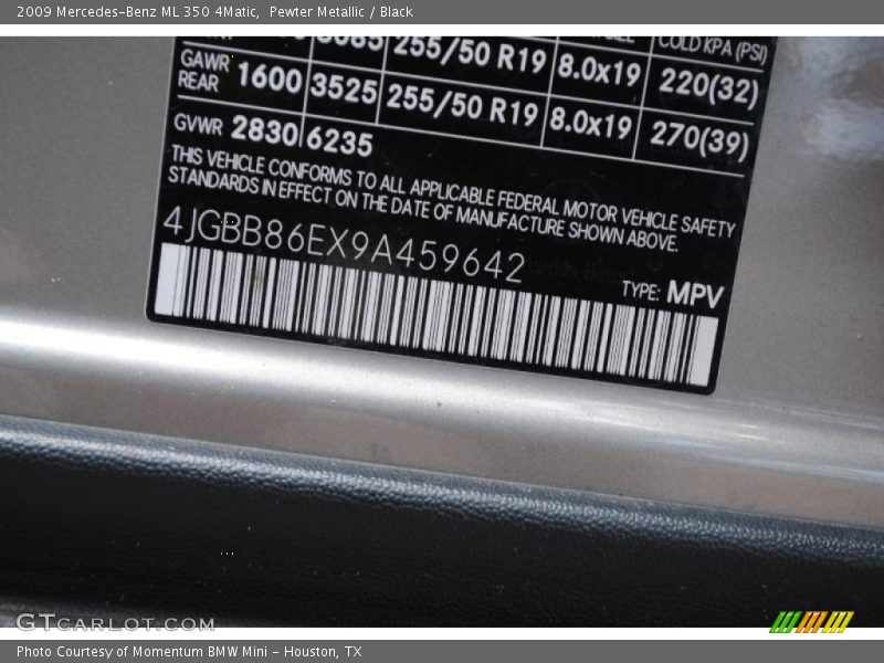 Pewter Metallic / Black 2009 Mercedes-Benz ML 350 4Matic