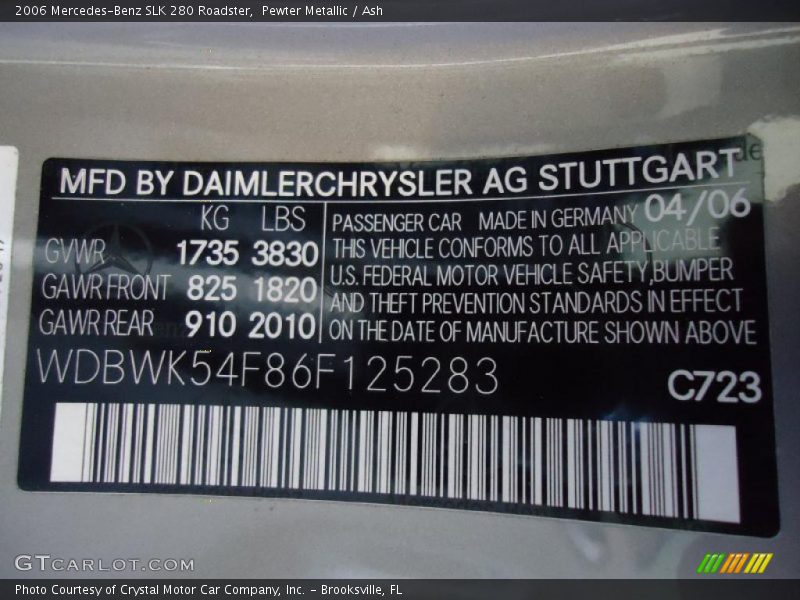 Pewter Metallic / Ash 2006 Mercedes-Benz SLK 280 Roadster