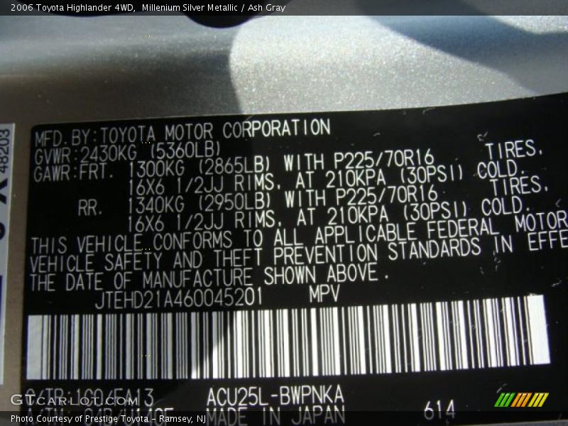Millenium Silver Metallic / Ash Gray 2006 Toyota Highlander 4WD