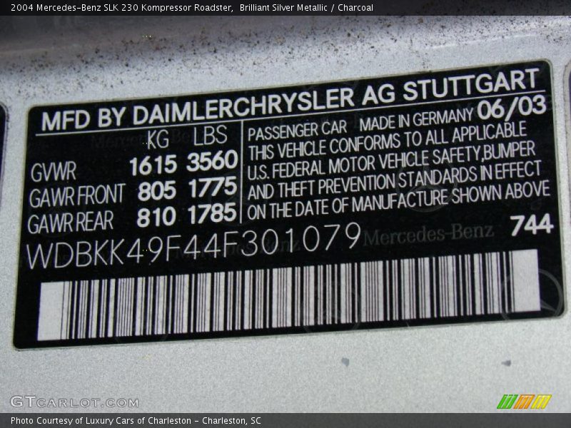 Brilliant Silver Metallic / Charcoal 2004 Mercedes-Benz SLK 230 Kompressor Roadster