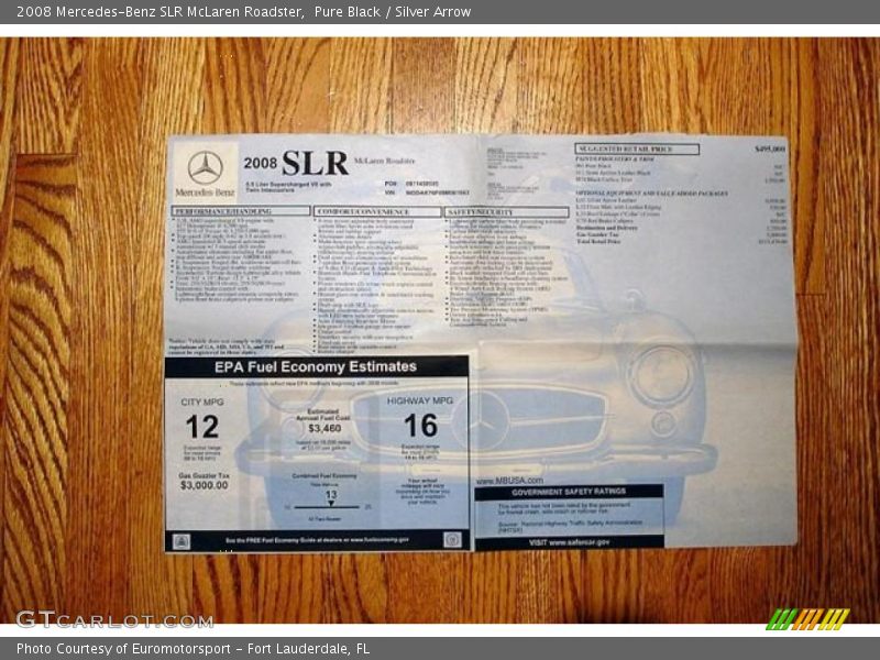  2008 SLR McLaren Roadster Window Sticker