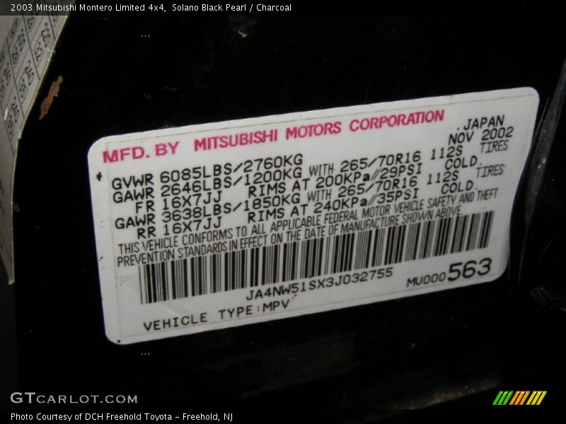 Solano Black Pearl / Charcoal 2003 Mitsubishi Montero Limited 4x4