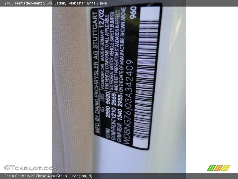 Alabaster White / Java 2003 Mercedes-Benz S 600 Sedan