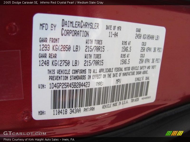 Inferno Red Crystal Pearl / Medium Slate Gray 2005 Dodge Caravan SE