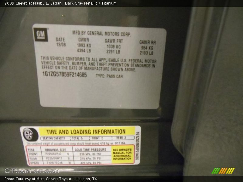 Dark Gray Metallic / Titanium 2009 Chevrolet Malibu LS Sedan