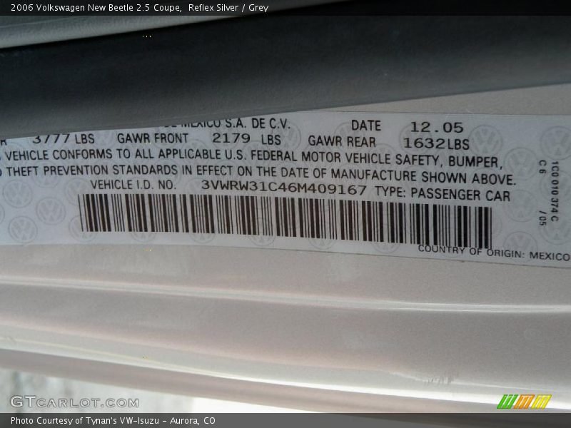 Reflex Silver / Grey 2006 Volkswagen New Beetle 2.5 Coupe
