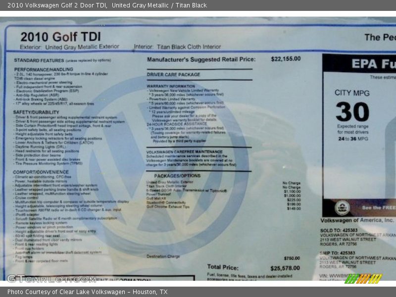 United Gray Metallic / Titan Black 2010 Volkswagen Golf 2 Door TDI