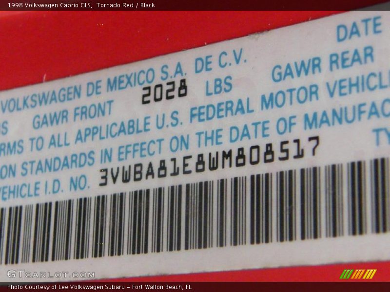 Tornado Red / Black 1998 Volkswagen Cabrio GLS