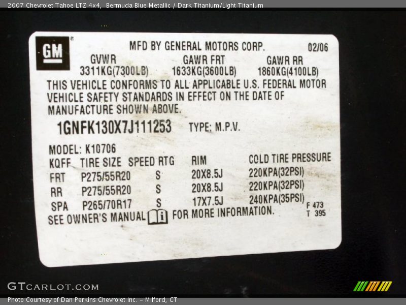 Bermuda Blue Metallic / Dark Titanium/Light Titanium 2007 Chevrolet Tahoe LTZ 4x4