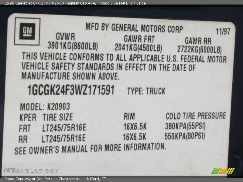 Indigo Blue Metallic / Beige 1998 Chevrolet C/K 2500 K2500 Regular Cab 4x4