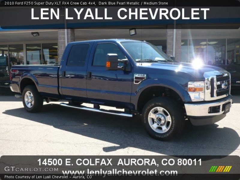 Dark Blue Pearl Metallic / Medium Stone 2010 Ford F250 Super Duty XLT FX4 Crew Cab 4x4