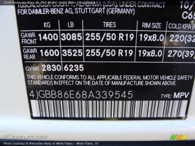 Arctic White / Macadamia 2008 Mercedes-Benz ML 350 4Matic