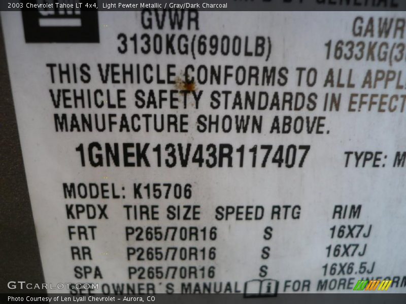 Light Pewter Metallic / Gray/Dark Charcoal 2003 Chevrolet Tahoe LT 4x4