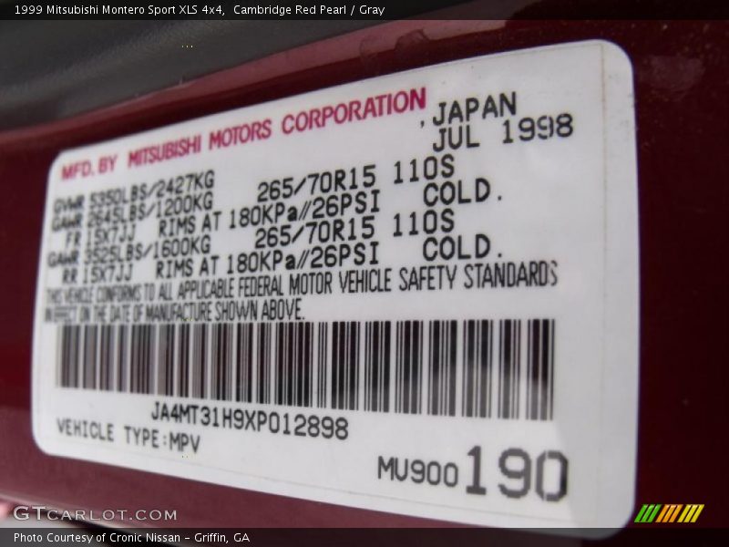 Cambridge Red Pearl / Gray 1999 Mitsubishi Montero Sport XLS 4x4