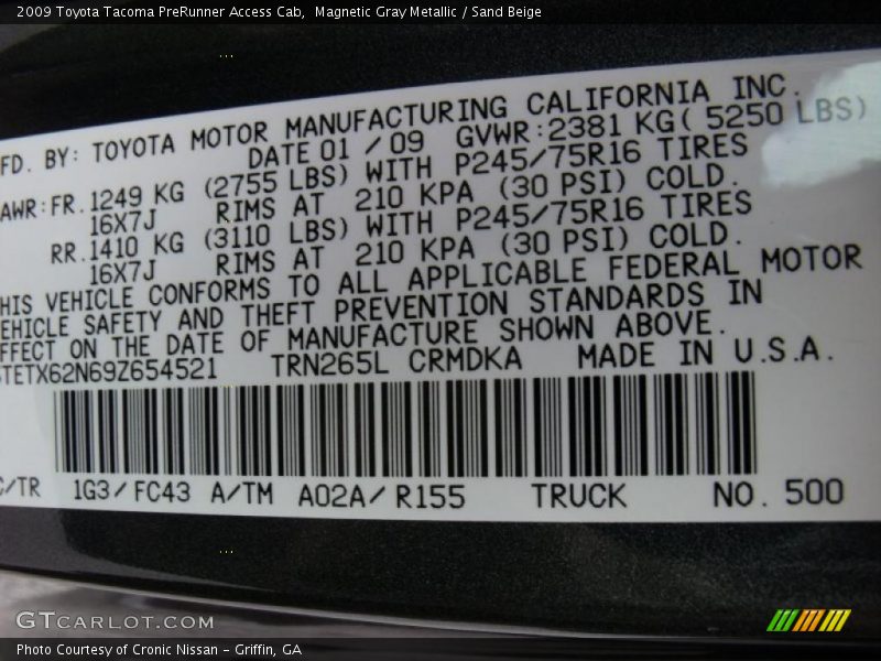 Magnetic Gray Metallic / Sand Beige 2009 Toyota Tacoma PreRunner Access Cab