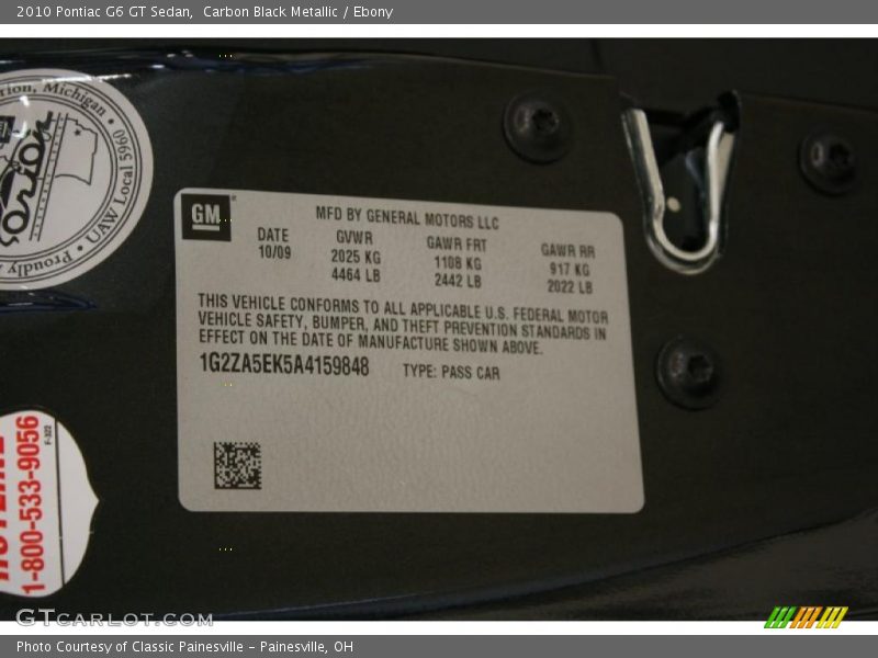 Carbon Black Metallic / Ebony 2010 Pontiac G6 GT Sedan