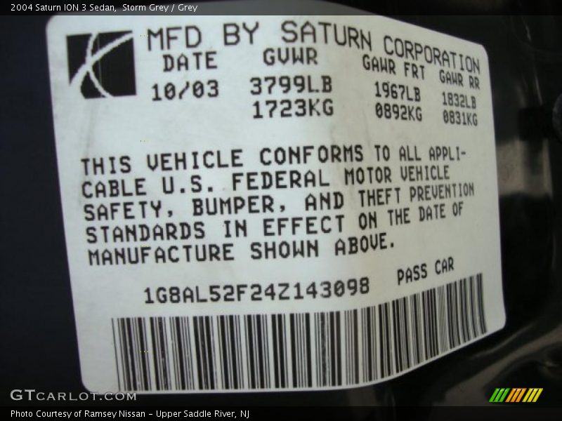 Storm Grey / Grey 2004 Saturn ION 3 Sedan