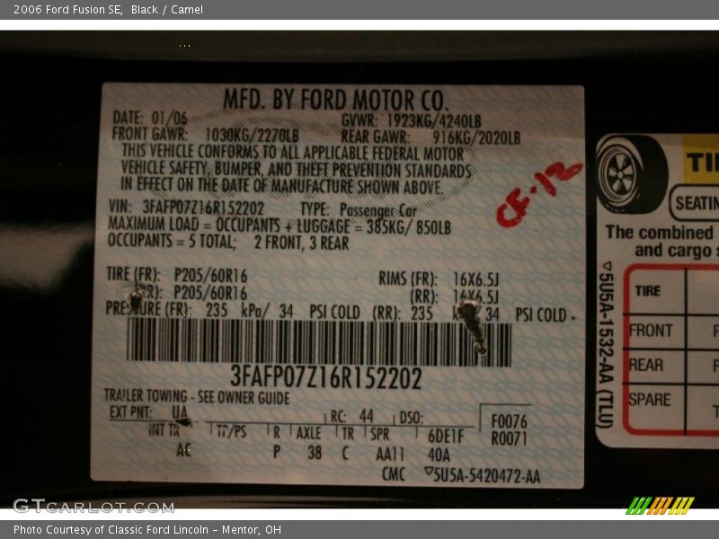 Black / Camel 2006 Ford Fusion SE