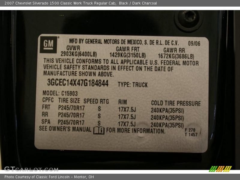 Black / Dark Charcoal 2007 Chevrolet Silverado 1500 Classic Work Truck Regular Cab