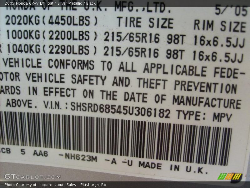 Satin Silver Metallic / Black 2005 Honda CR-V LX